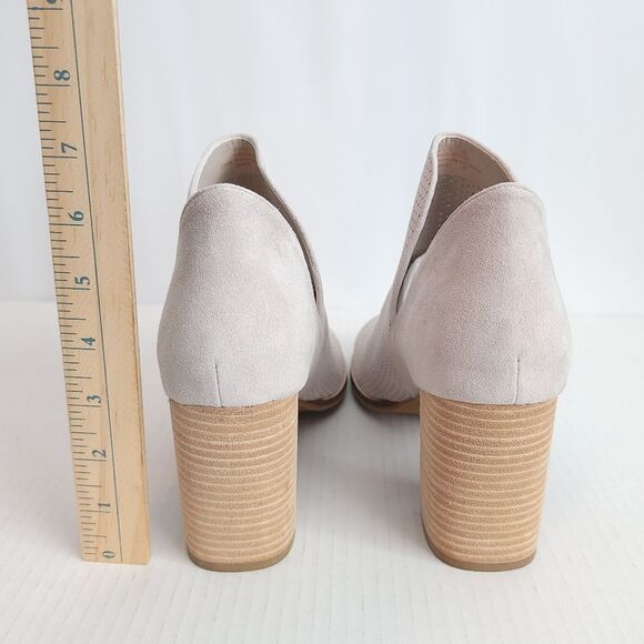 Cole Haan Suede Open Toe Booties Slip-On Taupe Perforated New - Picture 13 of 14